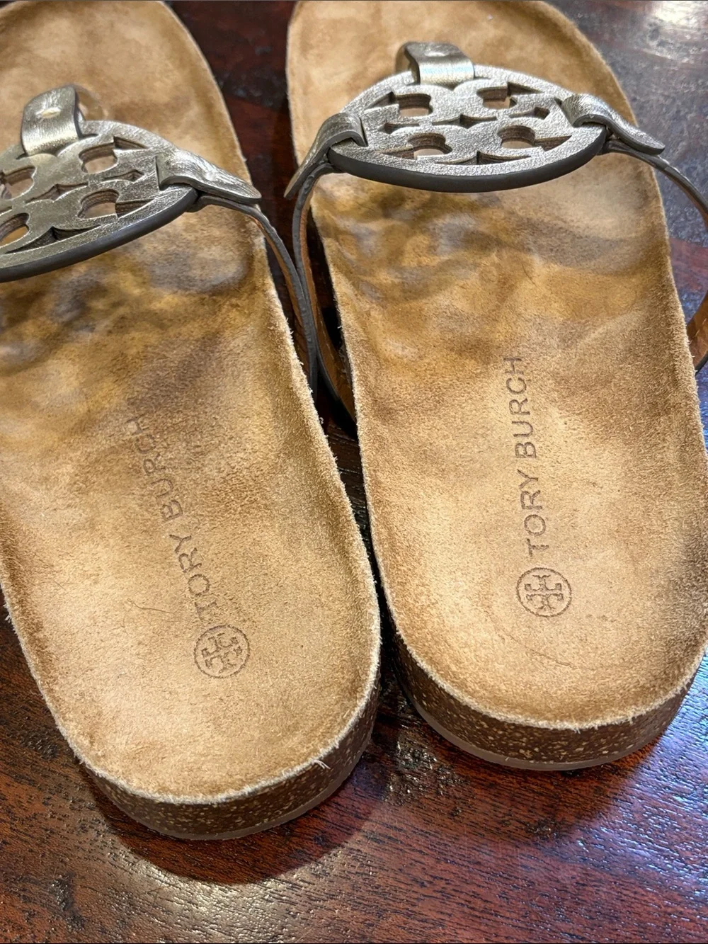 Tory Burch Miller Cloud Metallic Leather / Cork Sandals size 11
